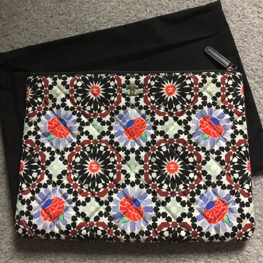 Chanel Quilted Cloth Floral Cosmetic Case